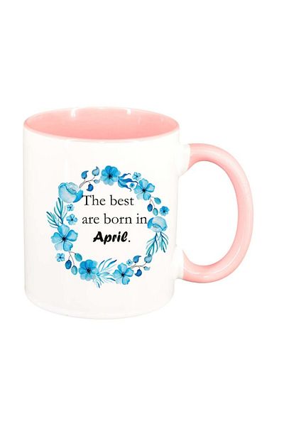 INOVATIX Personalized white mug, Flowers, The best are born in..., pink interior, D1065, INOVATIX®. 330ml