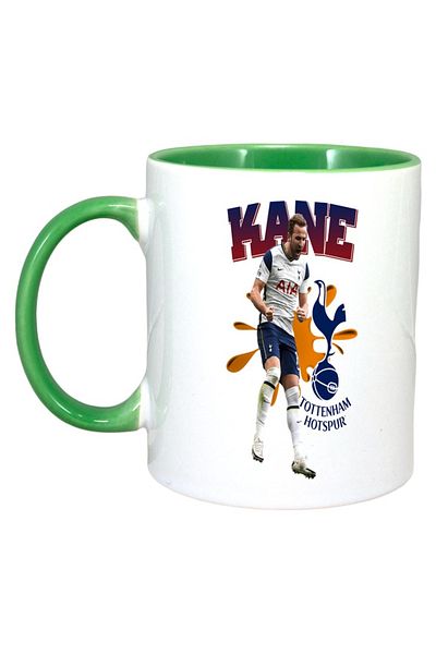 INOVATIX Personalised White Mug, Kane Tottenham Hotspur, Green Handle and Interior, ®. 330ml