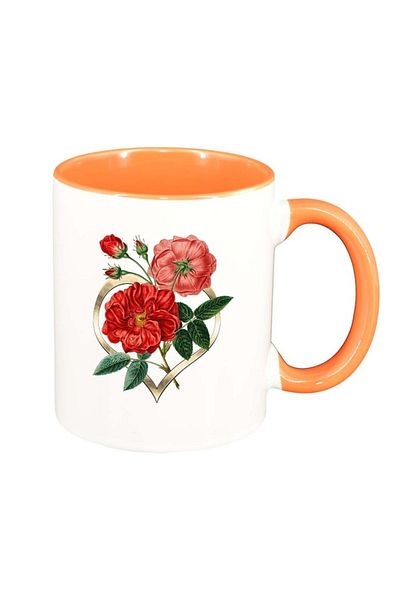 INOVATIX Personalized white mug, Flowers, Love, orange interior, D994, INOVATIX®. 330ml
