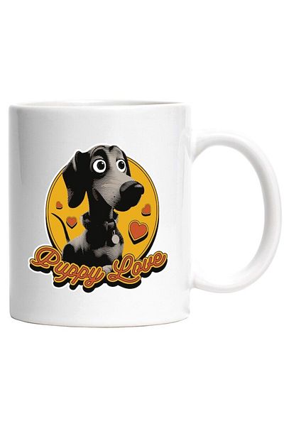 INOVATIX Personalized white mug, Message in English Puppy Love, Puppy, Retro, Hearts, Circle, INOVATIX®. 330ml
