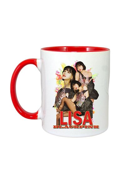 INOVATIX Personalized White Mug, Lisa 9 Band, Red Handle and Interior, ®. 330ml