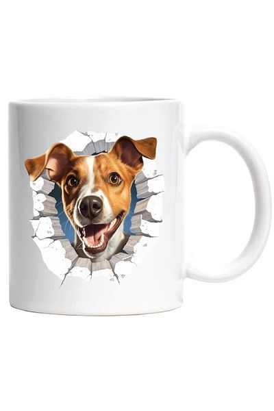 INOVATIX Personalized white mug, Dog, Portrait, Crack, Wall, Smile, INOVATIX®. 330ml