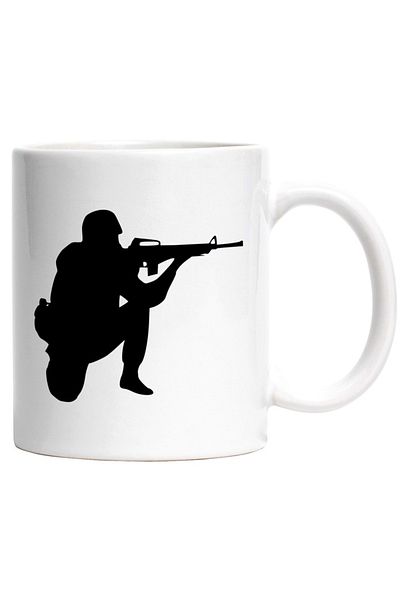 INOVATIX Personalized white mug, a soldier aiming a gun - danger, INOVATIX®. 330ml