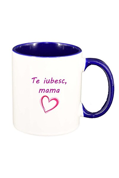 INOVATIX Персонализирана бяла чаша, Обичам те..., тъмносиня вътрешност, D1023...