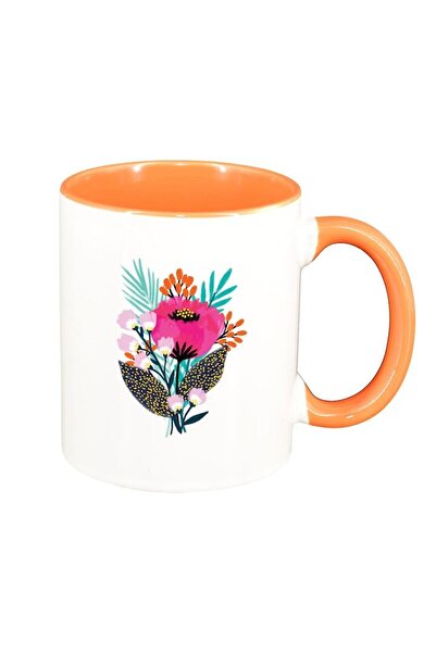 INOVATIX Cana alba personalizata, Pastel Color Flower, interior portocaliu, D...