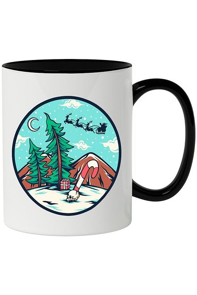 INOVATIX Personalized white mug, Mountain, Snow, Santa Claus, Reindeer, Gift, with Black Handle, INOVATIX®. 330ml