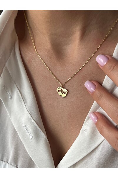 PETITE Özel Tasarım Kalpli Bebek Ayakları 925K Gümüş Plaka Kolye