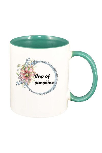 INOVATIX Personalized white mug, Flowers, Cup of sunshine, green interior, D1037, INOVATIX®. 330ml