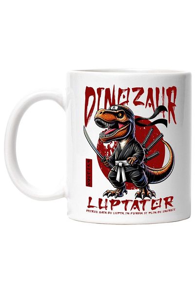 INOVATIX Personalized white mug, T-Rex Ninja Dinosaur Fighter Jurassic, INOVATIX®. 330ml