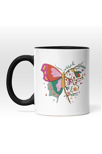 INOVATIX Personalized white mug, Butterfly, Tree, Art, Creative Design, with Black Handle, INOVATIX®. 330ml