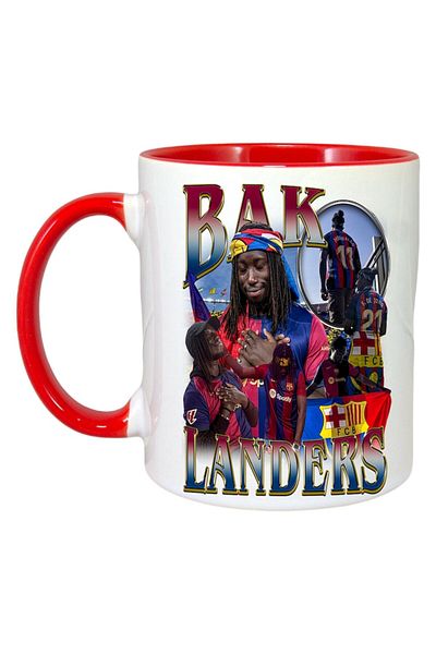 INOVATIX Personalized White Mug, Bak Landers Barcelonna, Red Handle and Interior, ®. 330ml