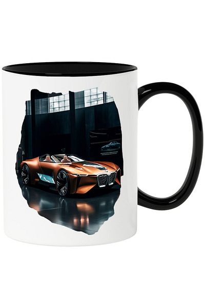 INOVATIX Personalized white mug, New Car, BMW, Shiny, Driver, with Black Handle, INOVATIX®. 330ml