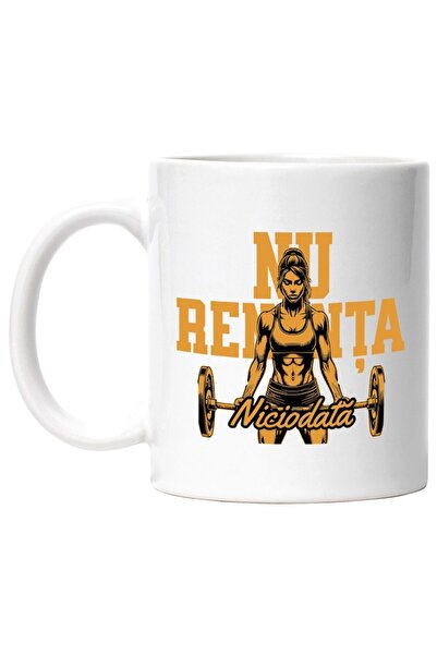 INOVATIX Cana alba personalizata, Fata ridicand greutate mesaj motivational n...