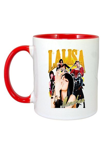 INOVATIX Personalized White Mug, Lalisa Band, Red Handle and Interior, ®. 330ml