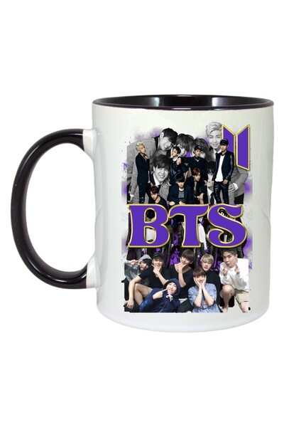 INOVATIX Персонализирана бяла чаша, Bts Band 8, черна дръжка и вътрешност, ®....