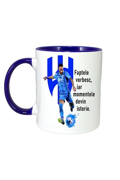 INOVATIX Cana Alba Personalizata, Neymar Fapte, Maner Si Interior Albastru, ®. 330ml