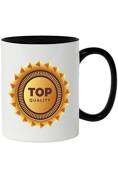 INOVATIX Personalized white mug, Premium English Message, Stripes, Badge, with Black Handle, INOVATIX®. 330ml