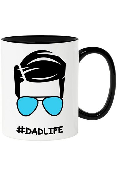 INOVATIX Personalized white mug, Dad's Life Hair and Glasses Drawing, with Black Handle, INOVATIX®. 330ml