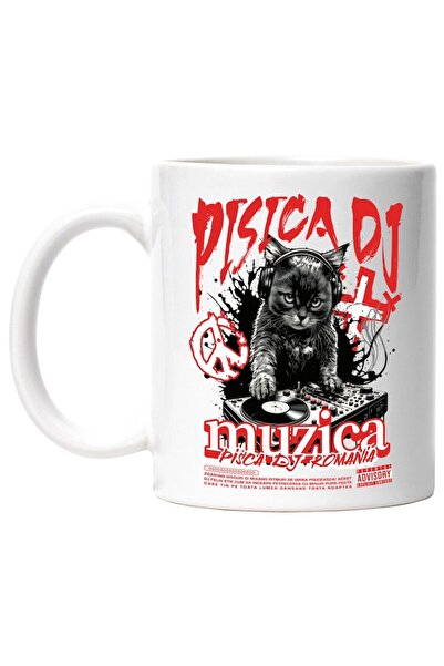 INOVATIX Cana alba personalizata, Pisica DJ Romania, Muzica, Casti, Artist, INOVATIX®. 330ml