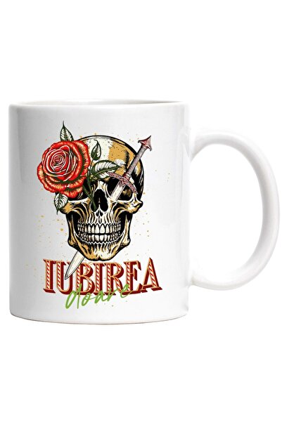 INOVATIX Εξατομικευμένη λευκή κούπα, Κρανίο και τριαντάφυλλο, η αγάπη πληγώνε...