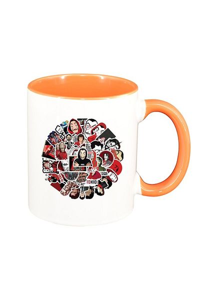 INOVATIX Personalized white mug, La Casa De Papel, orange interior, D1493, INOVATIX®. 330ml