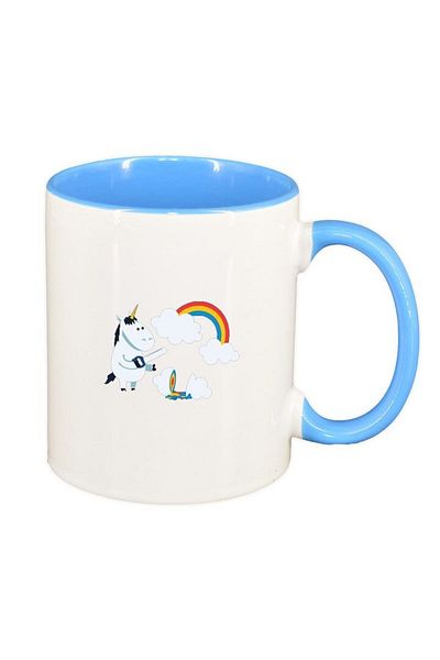 INOVATIX Cana alba personalizata, Unicorn - Rainbow, interior albastru, D1432, INOVATIX®. 330ml