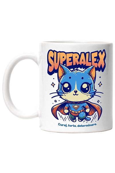 INOVATIX Personalized white mug, Super Alex, Superhero, Flying Cat, INOVATIX®. 330ml