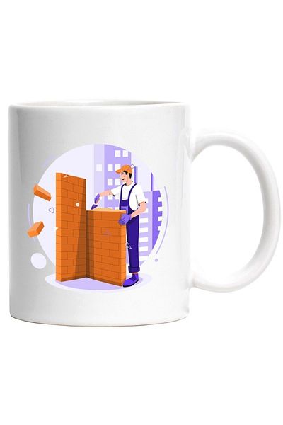 INOVATIX Personalized white mug, Construction site, Wall, Brick, Worker, INOVATIX®. 330ml