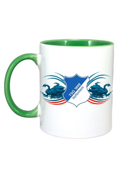 INOVATIX Personalized white mug, TSG Hoffenheim Germany, Cri-Flo, Green Handle and Interior, INOVATIX®. 330ml