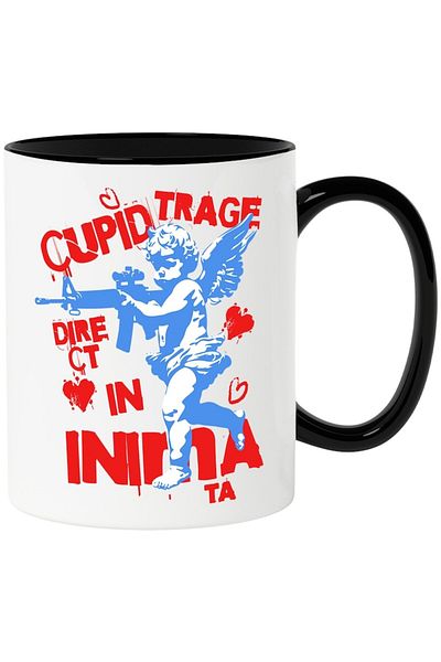 INOVATIX Personalized white mug, Cupid Shoots Right into Your Heart, with Black Handle, INOVATIX®. 330ml