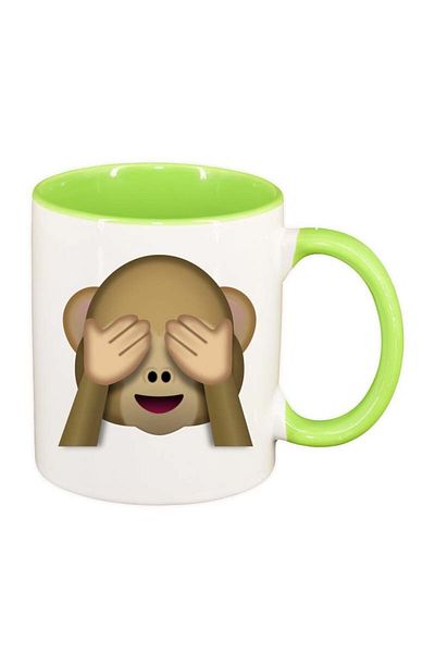 INOVATIX Personalized white mug, Emoji Monkey, light green interior, D26, INOVATIX®. 330ml