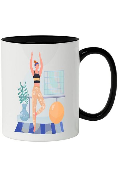 INOVATIX Personalized white mug, Yoga, Fitness, Ball, Mattress, Sport, with Black Handle, INOVATIX®. 330ml