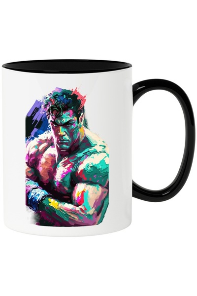 INOVATIX Персонализирана бяла чаша, Боец, Мускулест мъж, Абстрактно изкуство,...