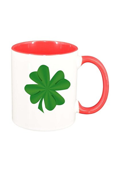 INOVATIX Персонализирана бяла чаша, Детелина, тъмночервена вътрешност, D987, ...