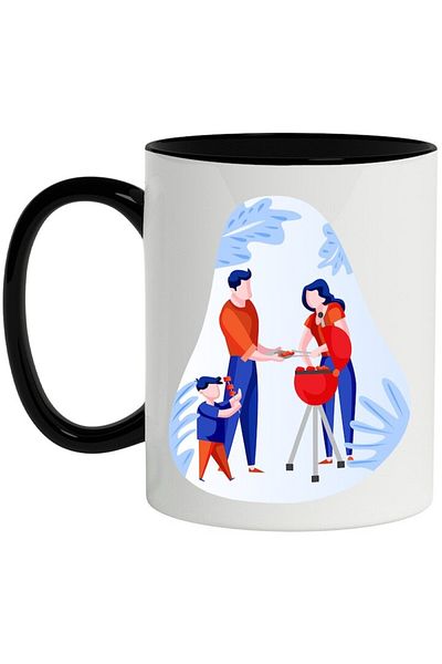 INOVATIX Personalized white mug, Family, Barbecue, Skewers, Meat, with Black Handle, INOVATIX®. 330ml