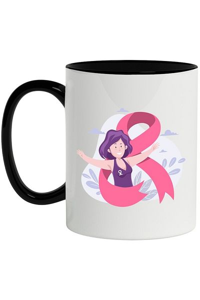 INOVATIX Personalized white mug, Pink Cover, Breast, Plants, with Black Handle, INOVATIX®. 330ml