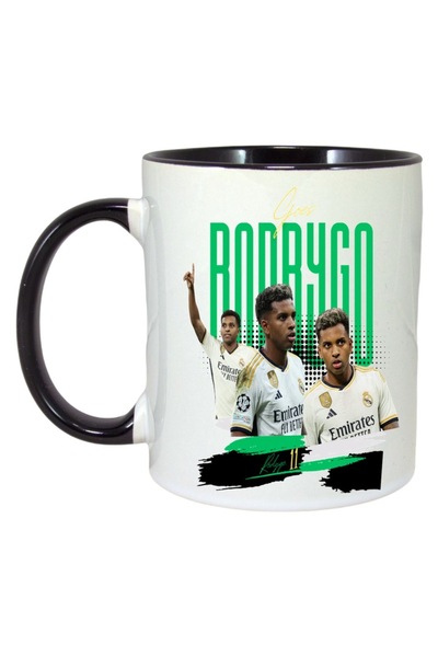 INOVATIX Cana Alba Personalizata, Rodrygo Real Madrid, Maner Si Interior Negru, ®. 330ml