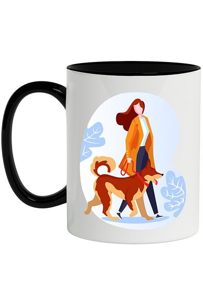INOVATIX Personalized white mug, Dog, Walk, Coat, Park, with Black Handle, INOVATIX®. 330ml