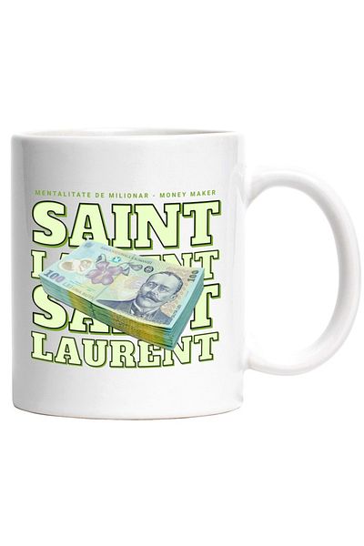 INOVATIX Personalized white mug, __Saint Laurent_ - 100 Romanian Lei, INOVATIX®. 330ml