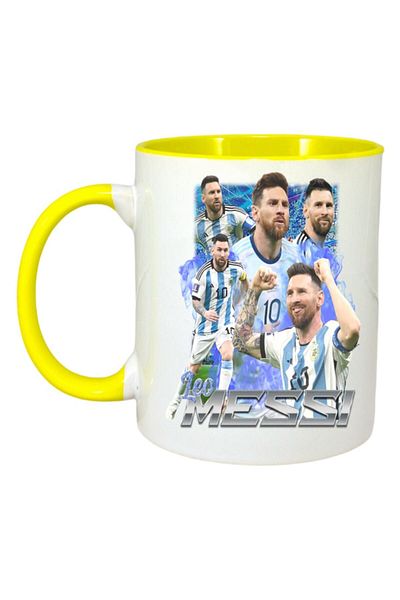 INOVATIX Personalized White Mug, Leo Messi Argentina, Yellow Handle and Interior, ®. 330ml