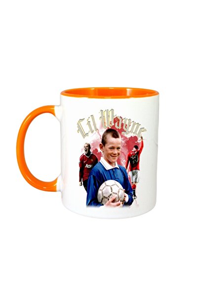 INOVATIX Εξατομικευμένη Λευκή Κούπα, Wayne Rooneye, Πορτοκαλί Λαβή και Εσωτερ...