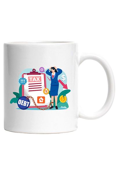 INOVATIX Personalized white mug, Debts, Taxes, Money, Finance, Decline, INOVATIX®. 330ml
