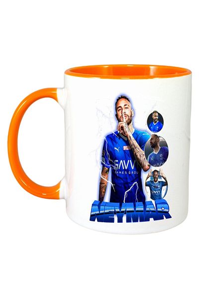 INOVATIX Personalized White Mug, Neymar Flash, Orange Handle and Interior, ®. 330ml