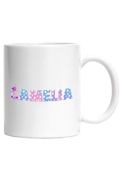 INOVATIX Cana alba personalizata, Numele Camelia, Unicorn, Printesa, Fairytal...