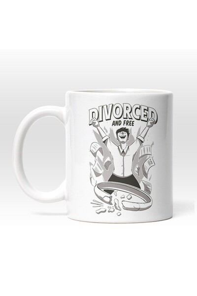 INOVATIX Cana alba personalizata, Divortat Liber si Fericit,, Negru, Alb, INO...