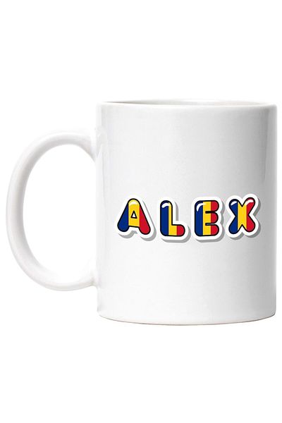 INOVATIX Personalized white mug, Name Alex, Romania, Supporter, Romanian Flag, Patriot, INOVATIX®. 330ml