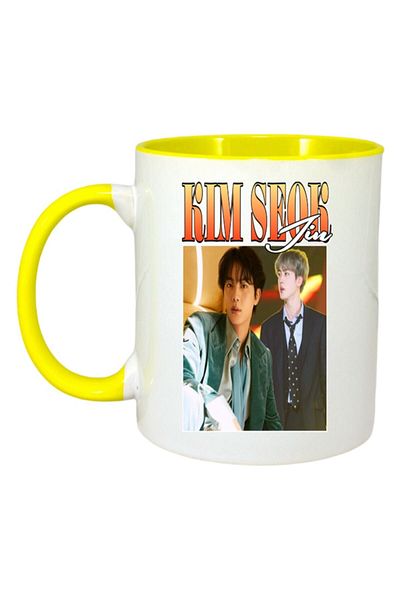 INOVATIX Personalized White Mug, Jin Band, Yellow Handle and Interior, ®. 330ml