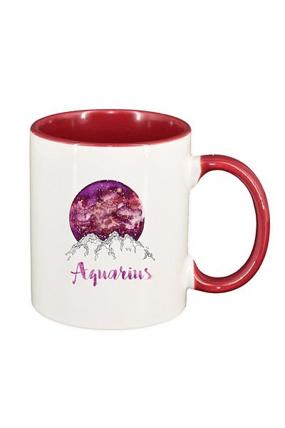 INOVATIX Personalized white mug, Zodiac, Aquarius, dark red interior, D1386, INOVATIX®. 330ml