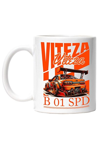 INOVATIX Cana alba personalizata, Masina Portocalie De Curse Numar 32 Viteza ...