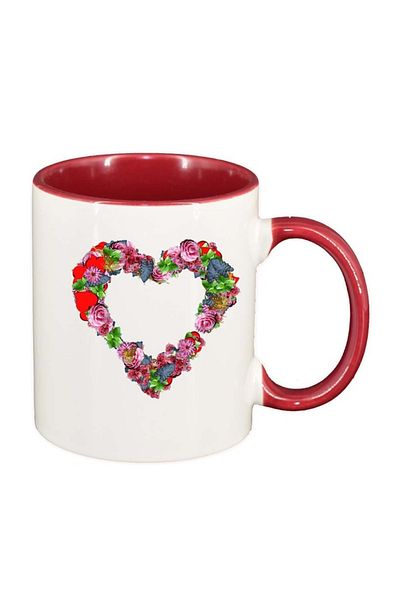 INOVATIX Personalized white mug, Flowers, Love, red interior, D981, INOVATIX®. 330ml